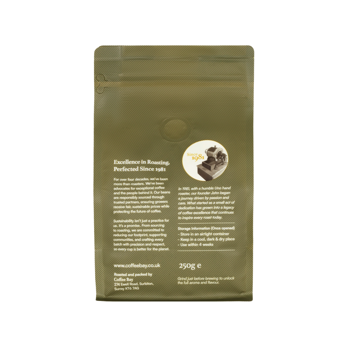 Brazilian and Costa Rica 80/20 wholesale coffee beans packaging rear view | Coffee Bay UK
