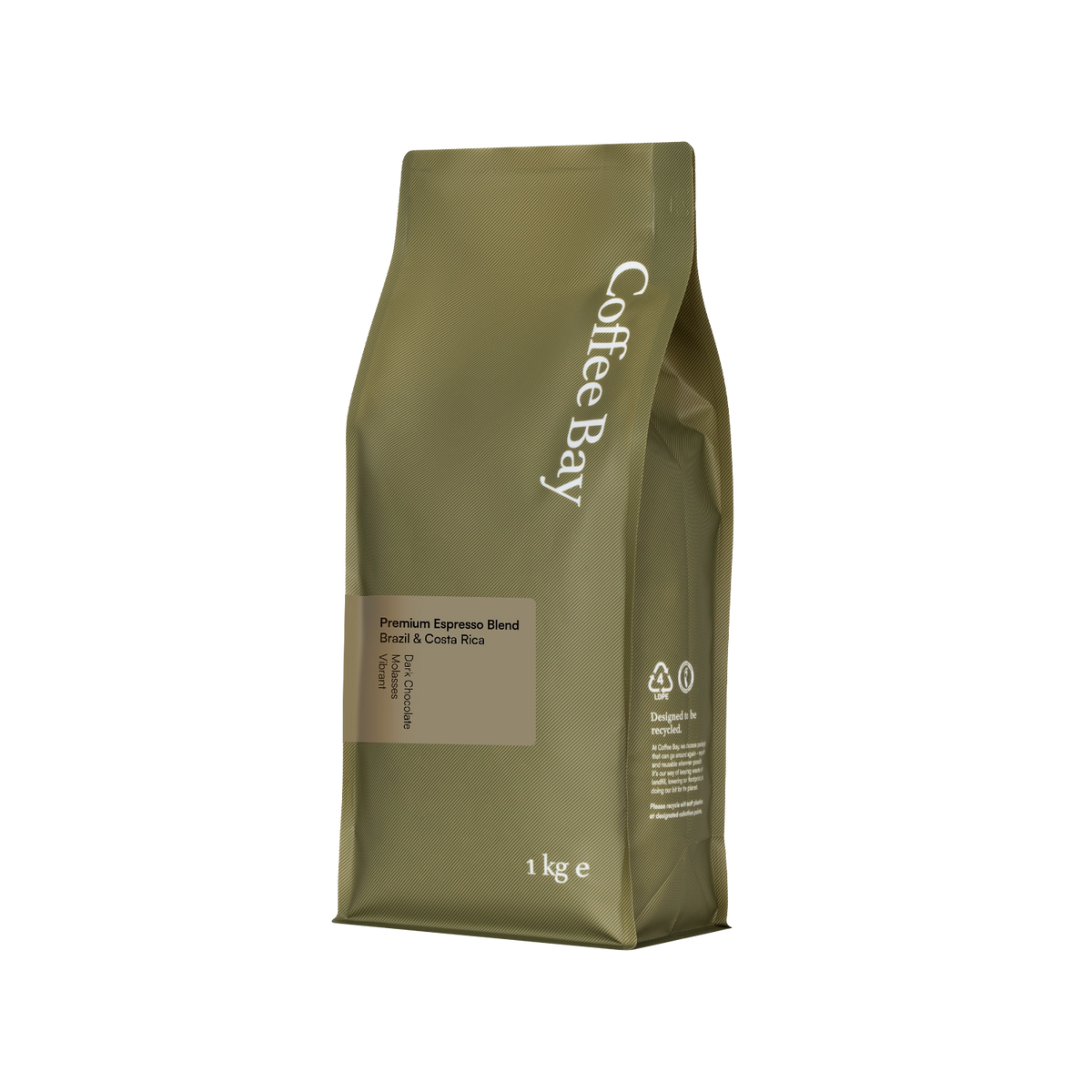Brazilian and Costa Rica 80/20 wholesale coffee beans bag angled view | Coffee Bay UK