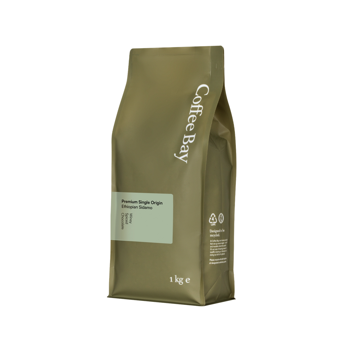 Ethiopian Sidamo wholesale coffee beans bag angled view | Coffee Bay UK