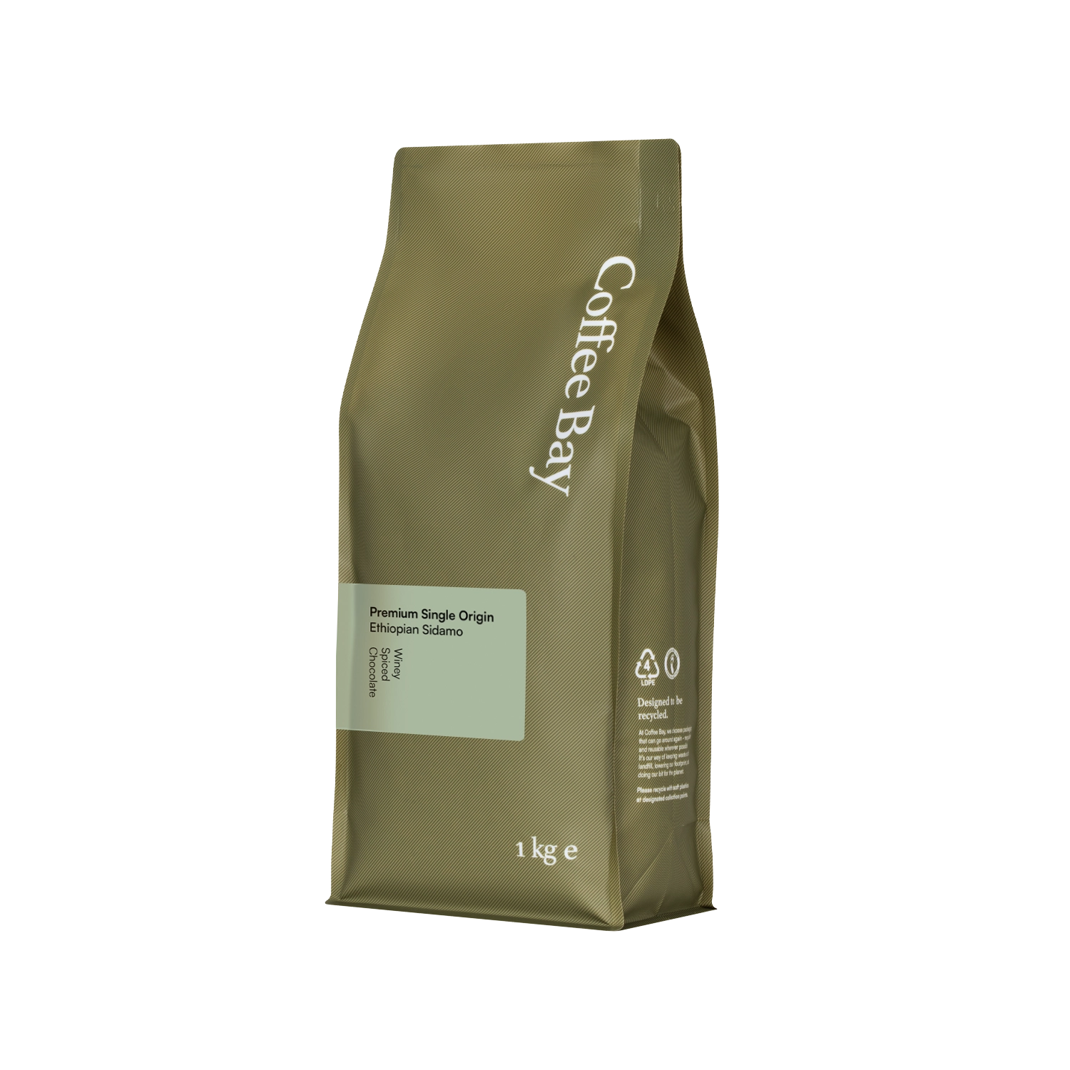 Ethiopian Sidamo wholesale coffee beans bag angled view | Coffee Bay UK