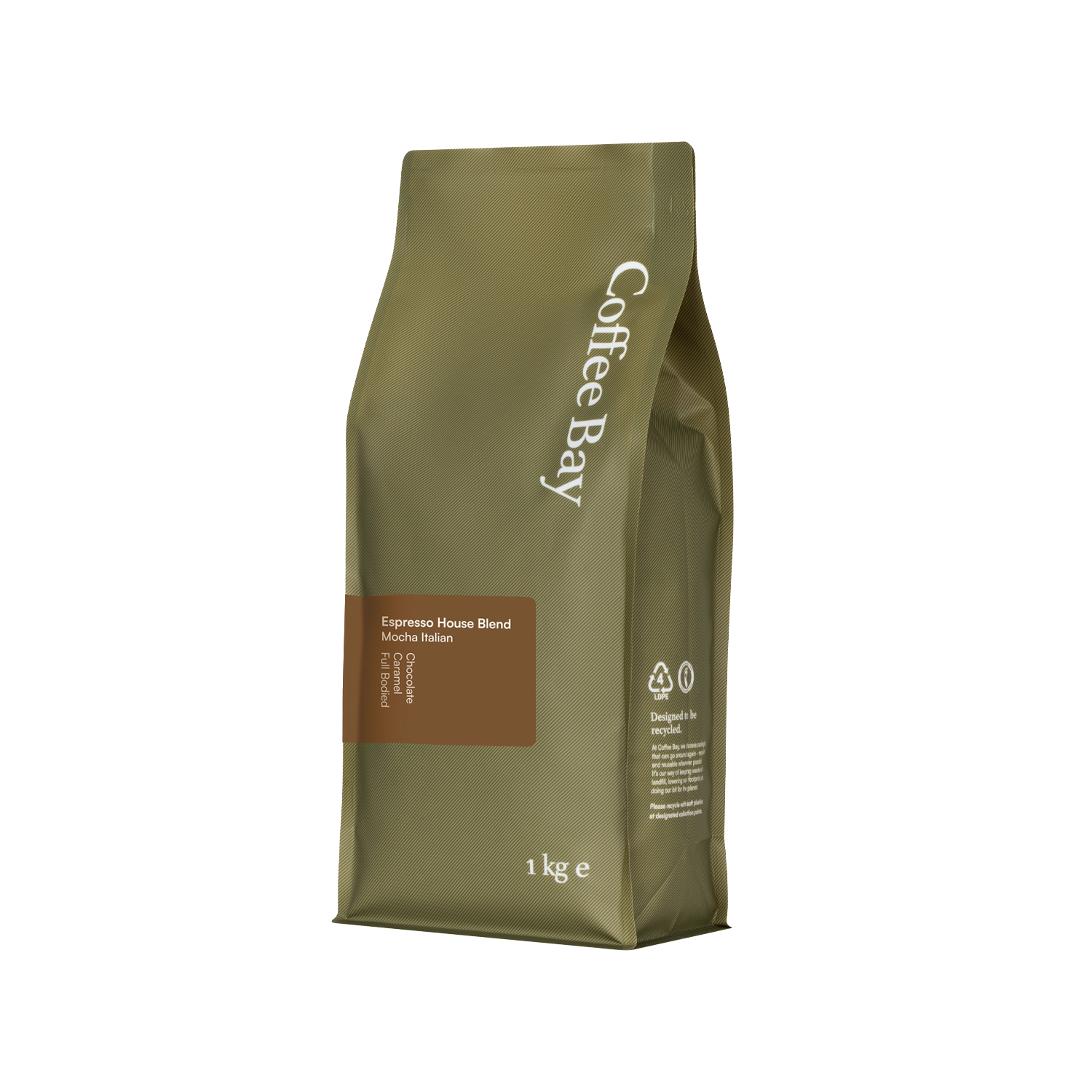 Mocha Italian wholesale coffee beans bag angled view | Coffee Bay UK