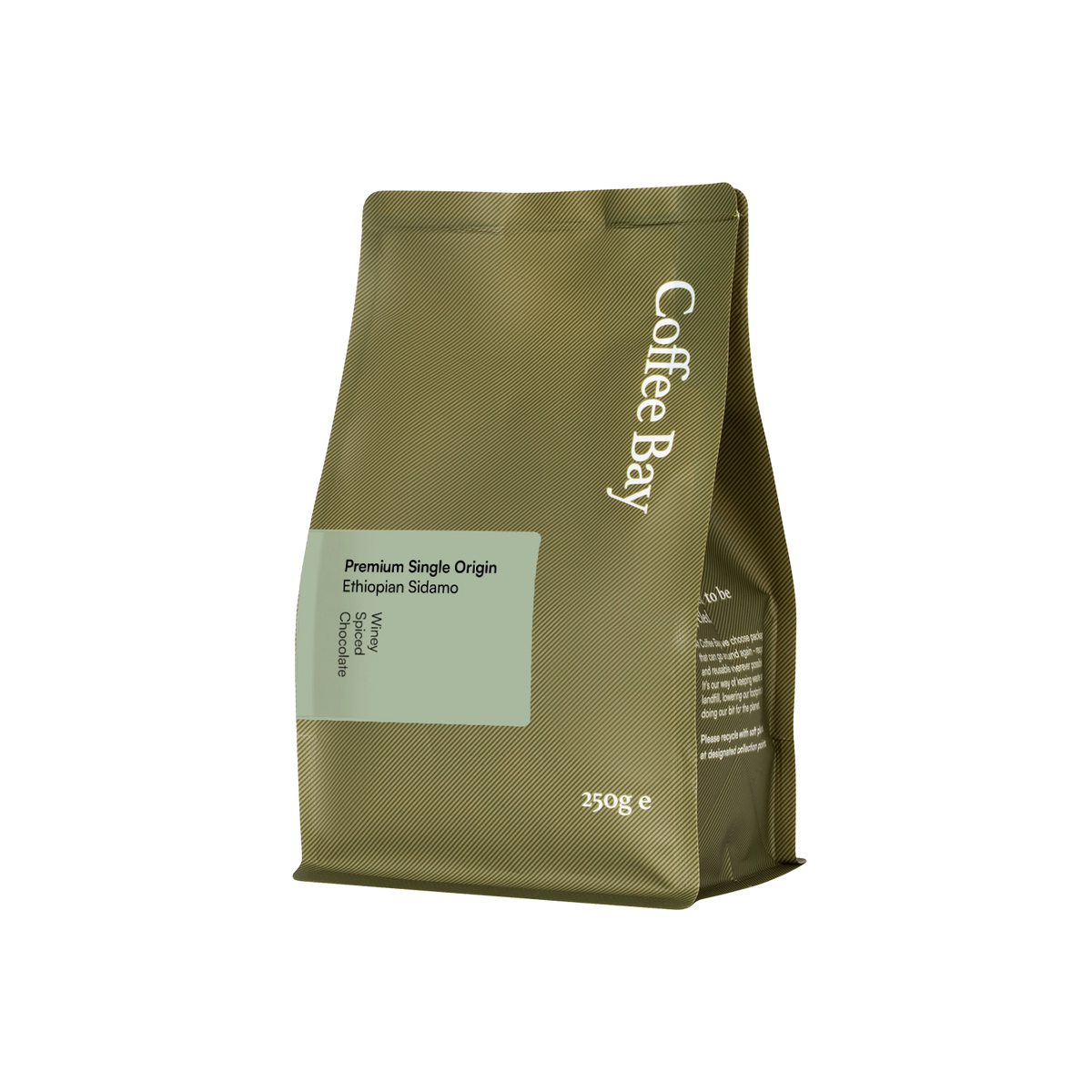 Ethiopian Sidamo wholesale coffee beans bag angled view | Coffee Bay UK