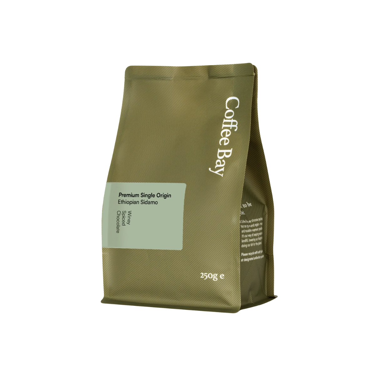 Ethiopian Sidamo wholesale coffee beans bag angled view | Coffee Bay UK