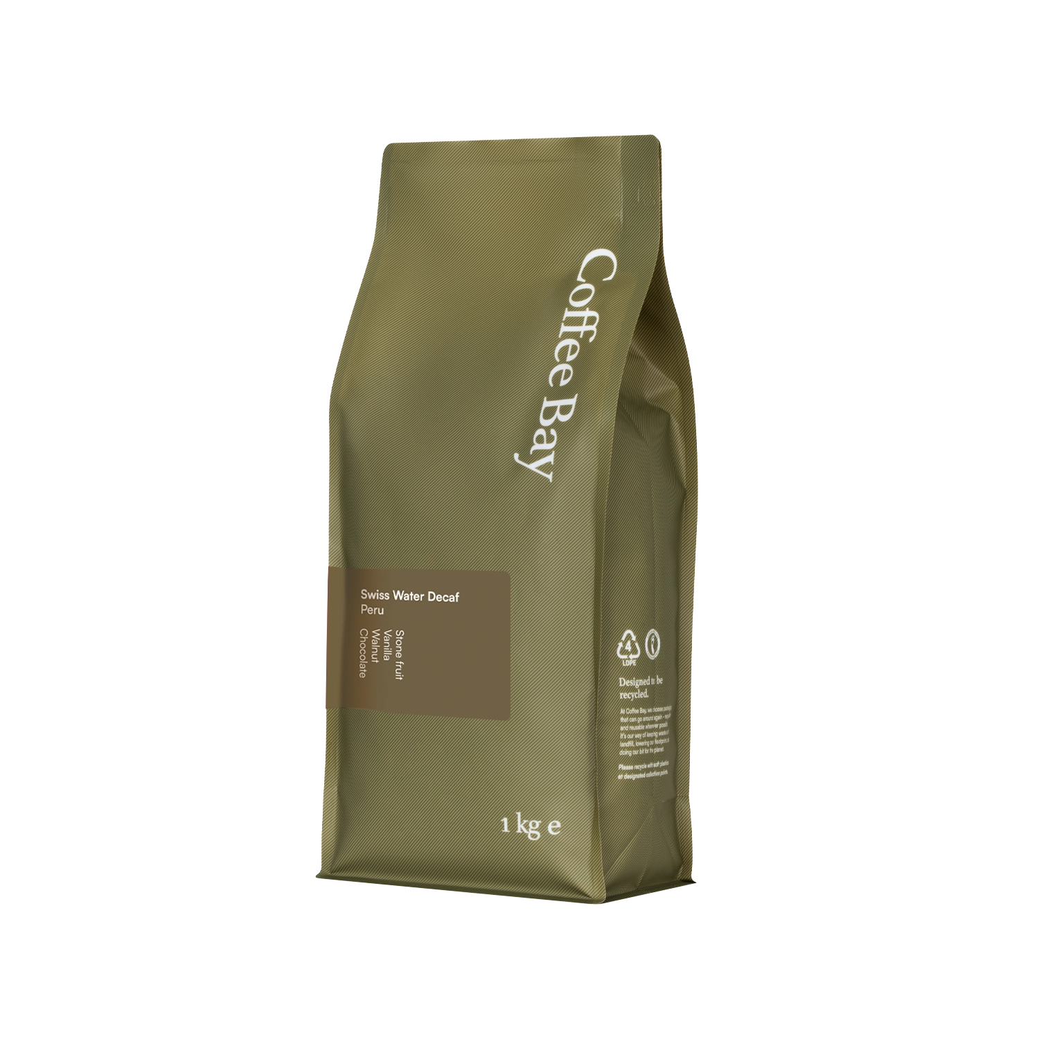 Swiss Water Decaf wholesale coffee beans bag angled view | Coffee Bay UK