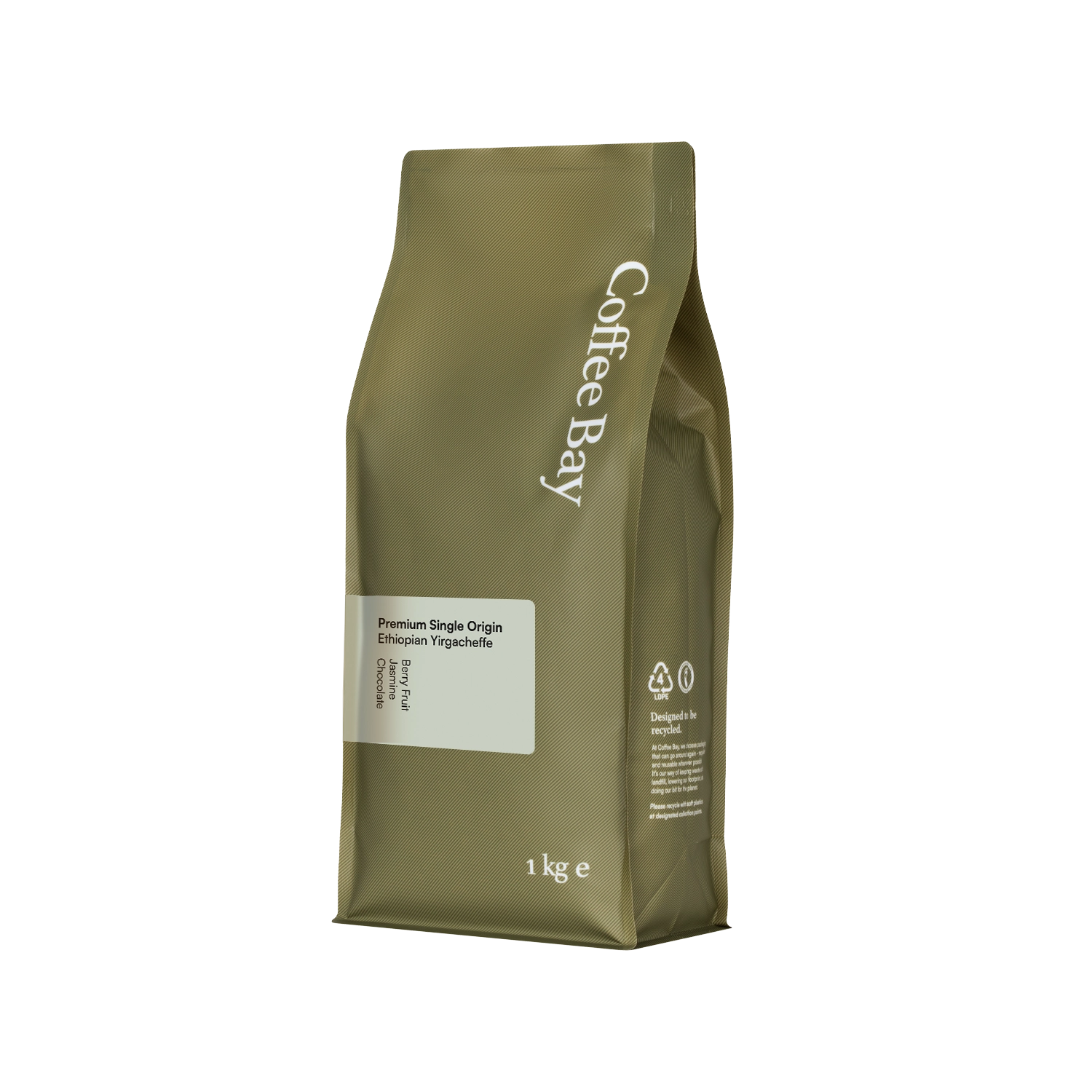 Ethiopian Yirgacheffe wholesale coffee beans bag angled view | Coffee Bay UK