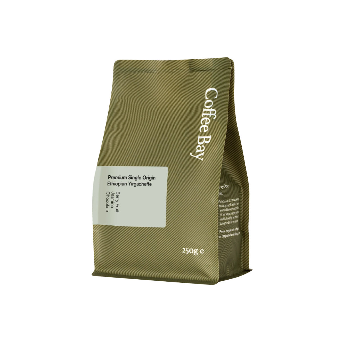 Ethiopian Yirgacheffe wholesale coffee beans bag angled view | Coffee Bay UK
